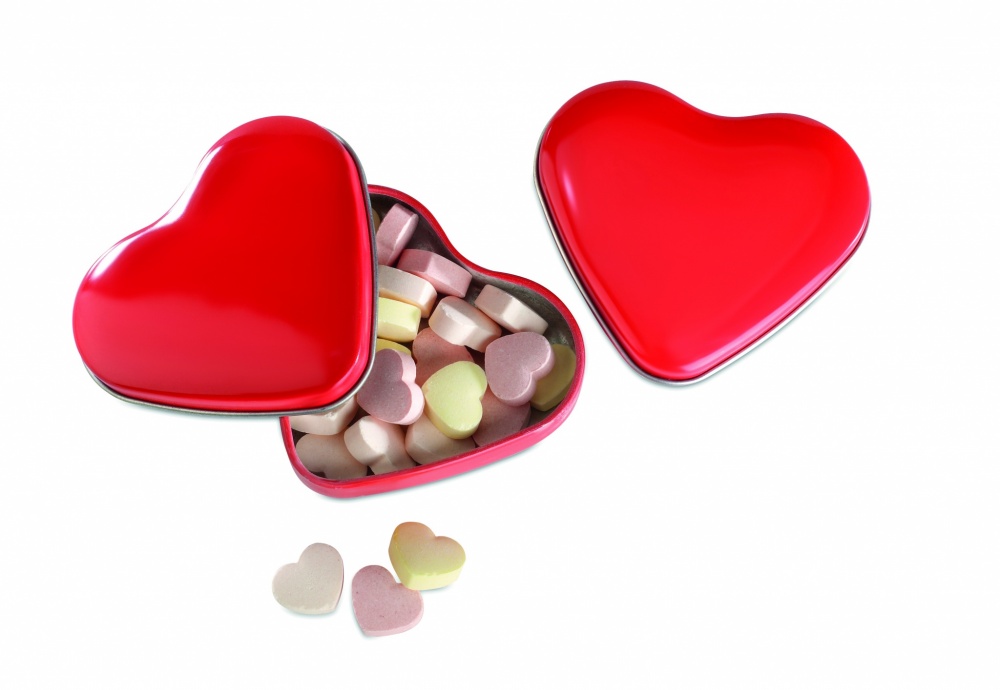 Logo trade promotional items image of: Heart tin box with candies