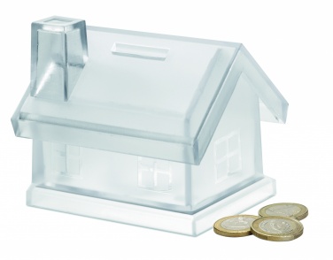 Logo trade corporate gifts image of: Plastic house coin bank