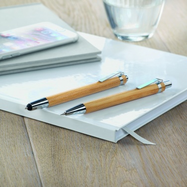 Logo trade promotional giveaways image of: Bamboo pen and pencil set