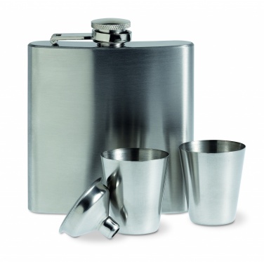 Logo trade corporate gift photo of: Slim hip flask w 2 cups set