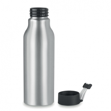 Logo trade promotional giveaways image of: Single-walled 500 ml aluminum bottle with a PP cap and a silicone strap