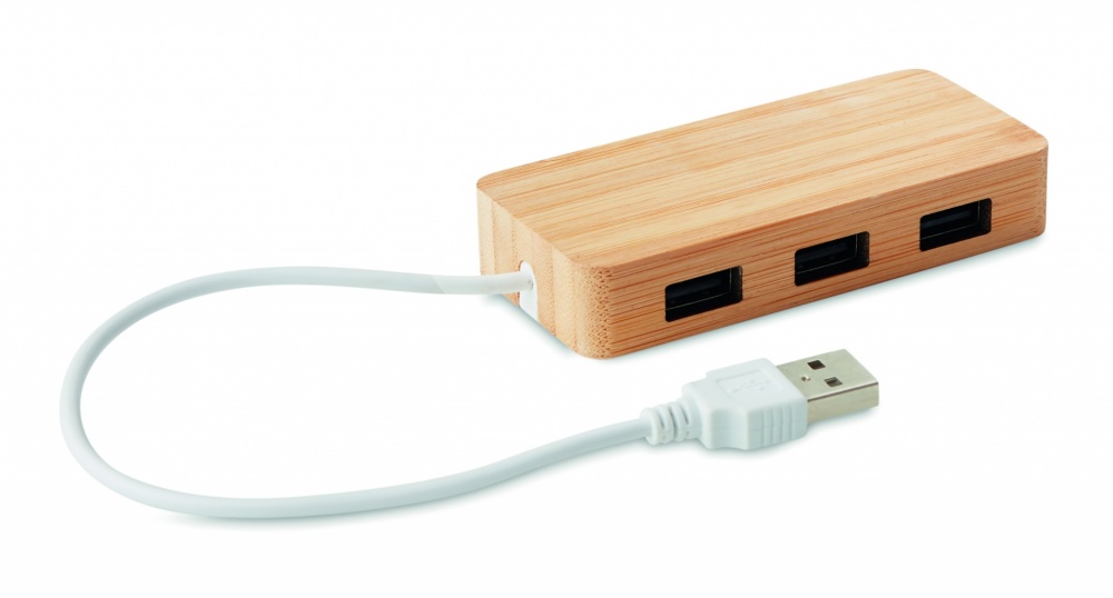 Logo trade advertising products picture of: Bamboo USB 3 ports hub