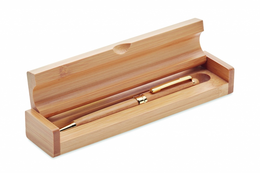 Logo trade promotional gift photo of: Bamboo twist-action ballpoint pen in a box
