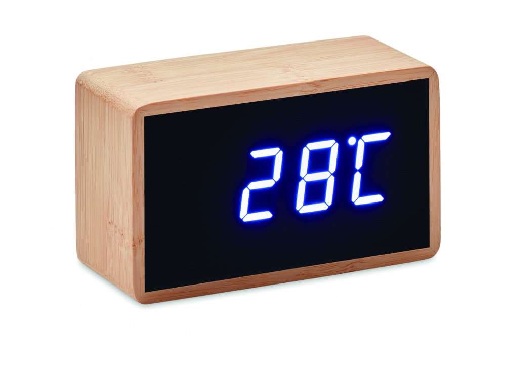 Logo trade business gifts image of: LED alarm clock bamboo casing Düsseldorf