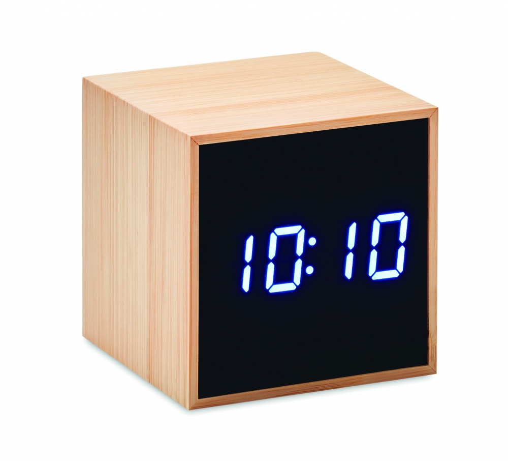 Logotrade promotional giveaway image of: LED alarm clock bamboo casing Dortmund