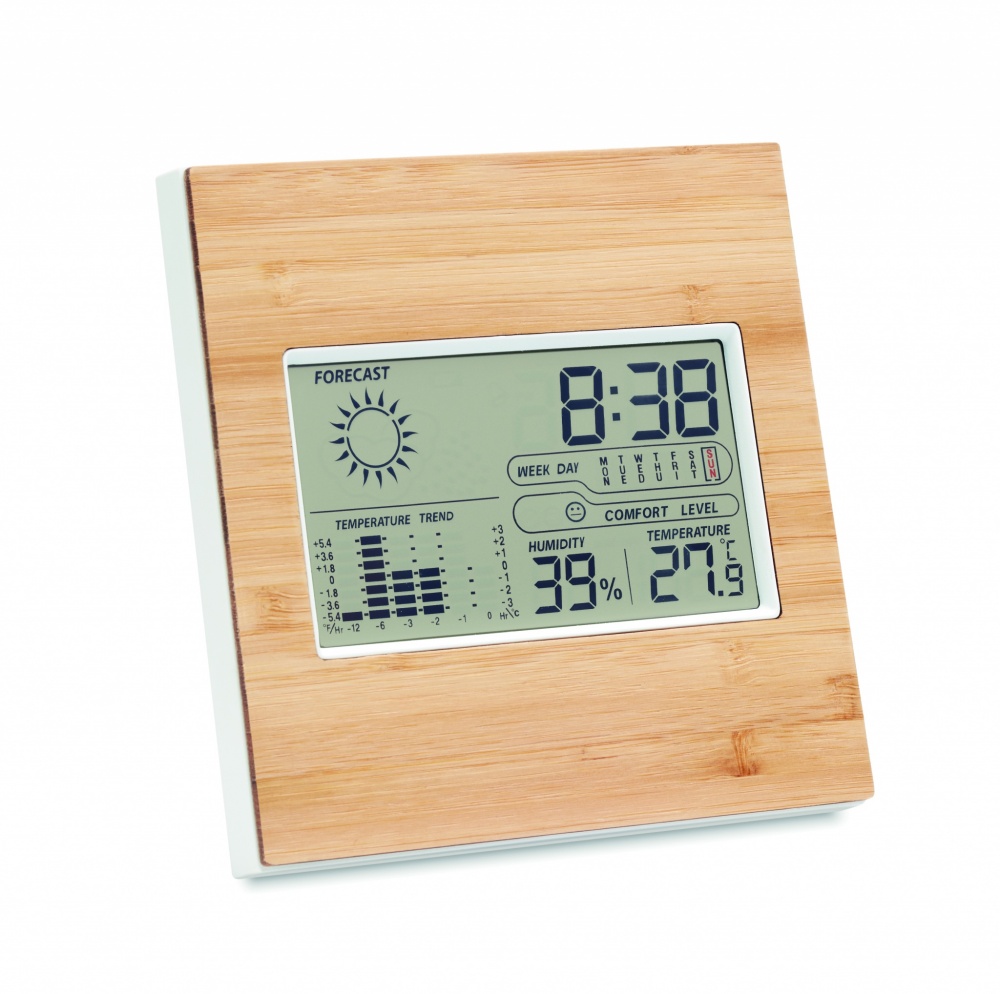 Logotrade promotional item image of: Weather station bamboo front TURKU