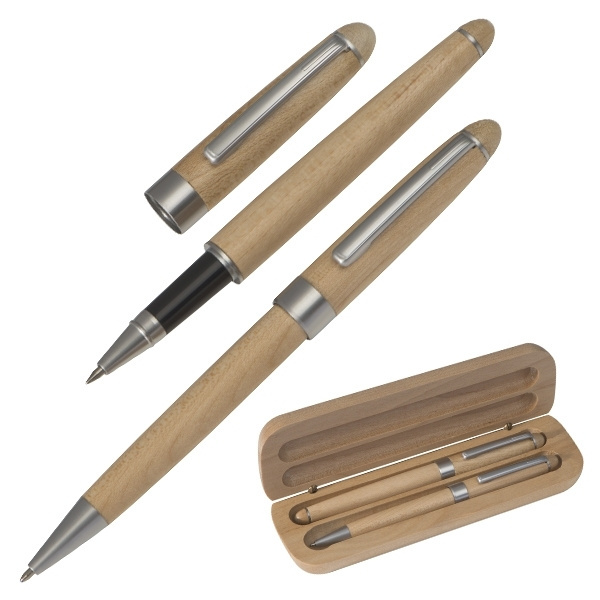 Logotrade promotional giveaway image of: Wooden writing set ballpen and roller INDIANAPOLIS