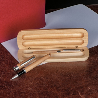 Logo trade promotional items picture of: Wooden writing set ballpen and roller INDIANAPOLIS