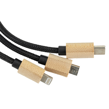 Logo trade advertising products image of: 3-in-1 cable with elighted logo in a wooden casing, LH-ZMU06