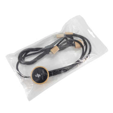 Logo trade advertising products picture of: 3-in-1 cable with elighted logo in a wooden casing, LH-ZMU06