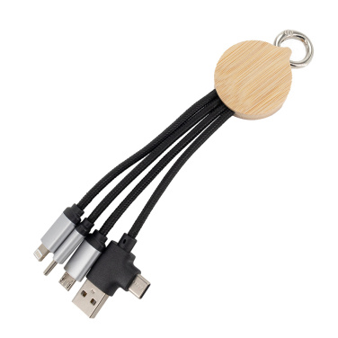 Logotrade business gift image of: 4-in-1 cable with elighted logo in a wooden casing, LH-ZMU05
