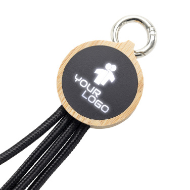 Logo trade promotional product photo of: 4-in-1 cable with elighted logo in a wooden casing, LH-ZMU05
