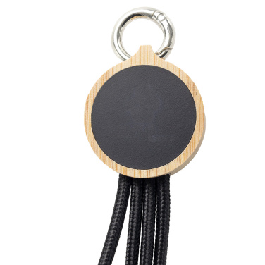 Logo trade promotional giveaways image of: 4-in-1 cable with elighted logo in a wooden casing, LH-ZMU05