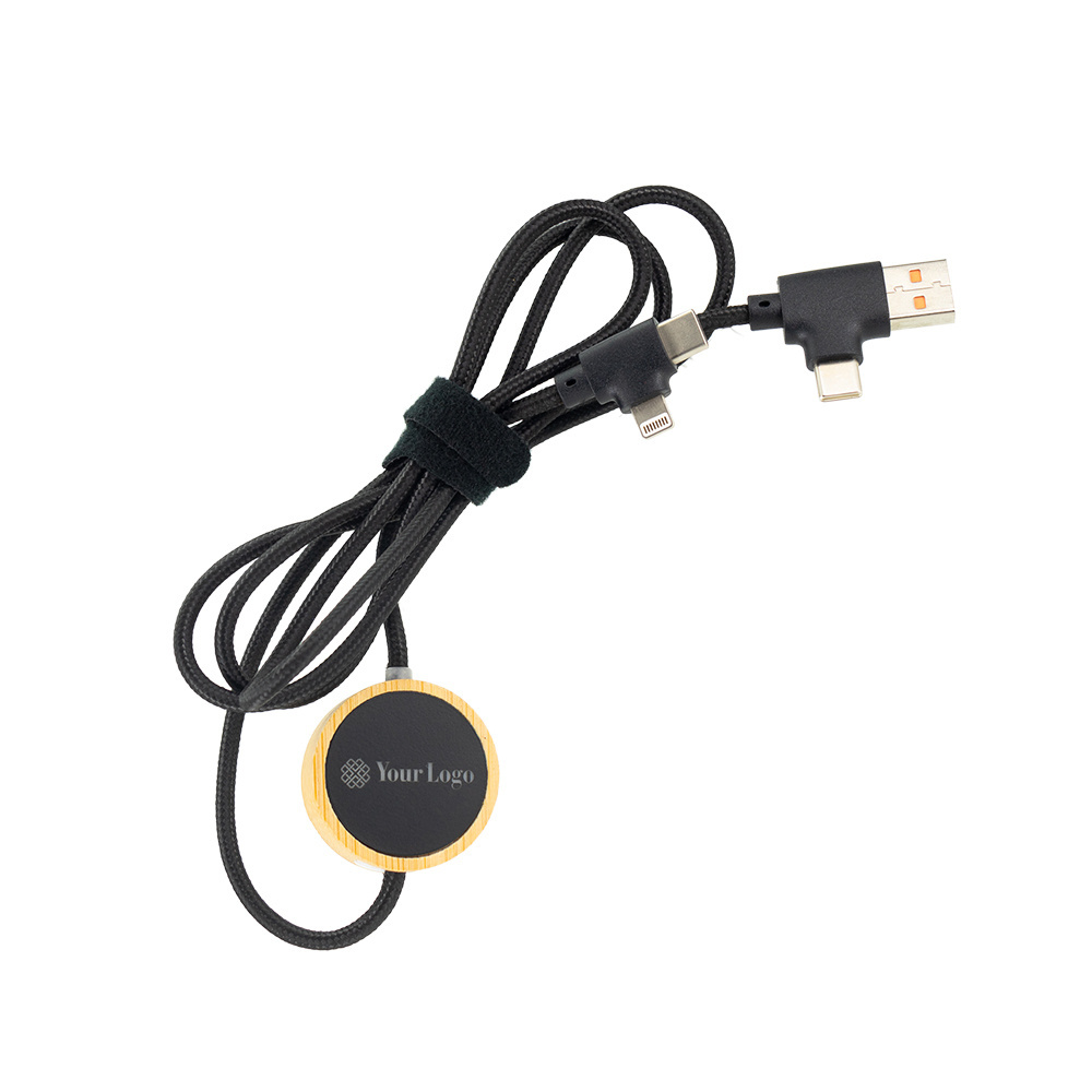 Logotrade corporate gift image of: 4in1 long wooden cable with elighted logo for engraving