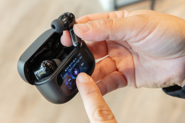 Logo trade promotional giveaway photo of: Airtune RCS recycled plastic ANC earbuds with touch screen