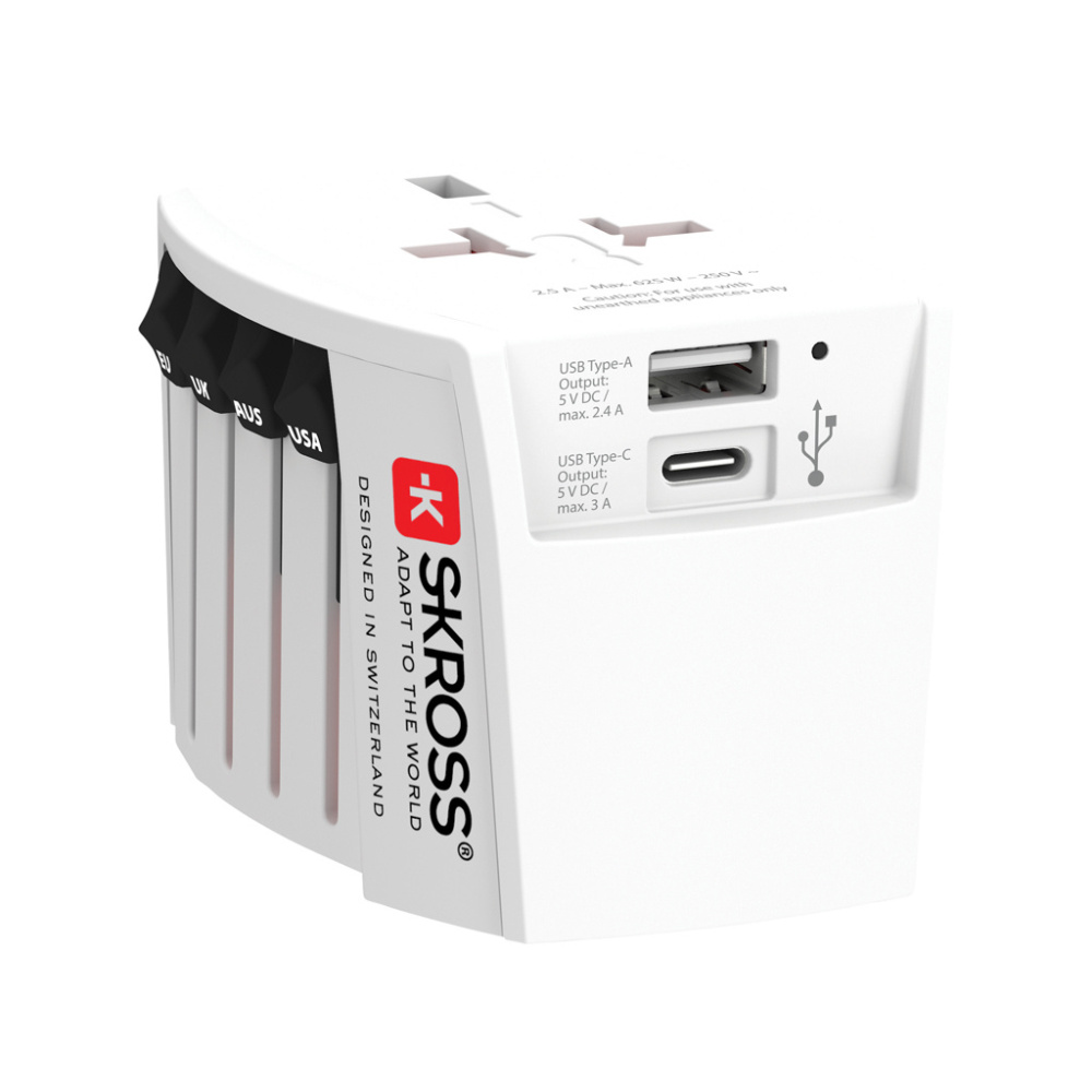 Logotrade advertising product image of: SKROSS World Travel Adapter MUV 2-pole with USB A and C
