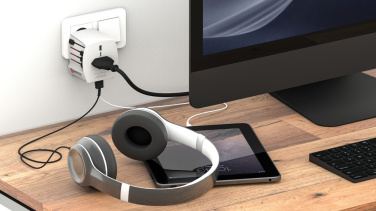 Logo trade promotional product photo of: SKROSS World Travel Adapter MUV 2-pole with USB A and C