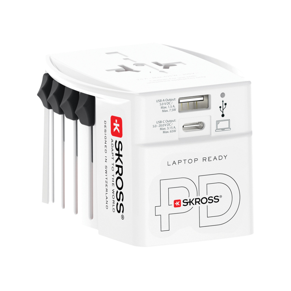 Logo trade corporate gifts image of: SKROSS World Travel Adapter MUV 65W PD with USB C Cable