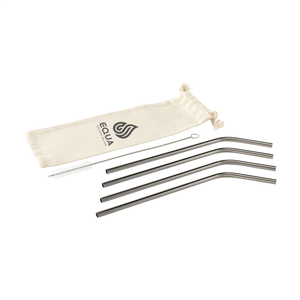 Logo trade promotional item photo of: ECO RVS 4 pieces ECO Straw Set stainless-steel straws