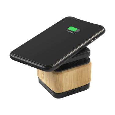 Logo trade advertising products picture of: Bamboo Block Speaker with wireless charger
