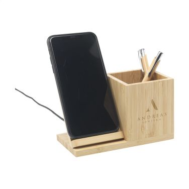 Logotrade business gift image of: Bamboo Boss 15W charger/pen holder