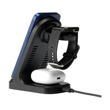 Logo trade advertising products image of: Triple-Up RCS Recycled ABS Wireless Charger Stand