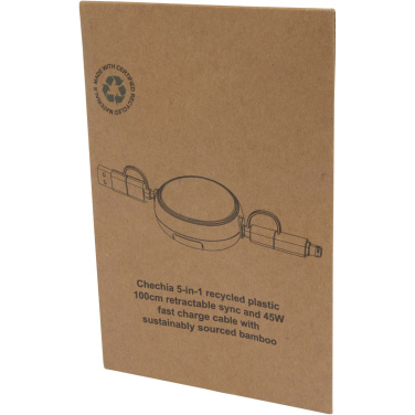 Logo trade promotional product photo of: Chechia 5-in-1 recycled plastic 100 cm retractable data sync and 45W fast charge cable