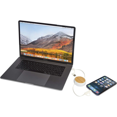 Logotrade promotional product image of: Chechia 5-in-1 recycled plastic 100 cm retractable data sync and 45W fast charge cable