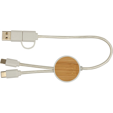 Logotrade promotional giveaway image of: Chechia 5-in-1 recycled plastic 30 cm data sync and 27W fast charge cable with bamboo details