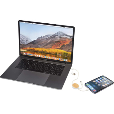 Logotrade promotional merchandise image of: Chechia 5-in-1 recycled plastic 30 cm data sync and 27W fast charge cable with bamboo details