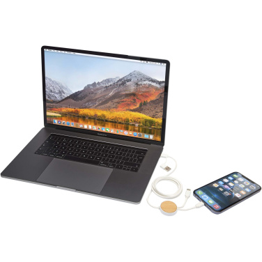 Logotrade promotional giveaway picture of: Chechia 5-in-1 recycled plastic 150 cm data sync and 27W fast charge cable with bamboo details