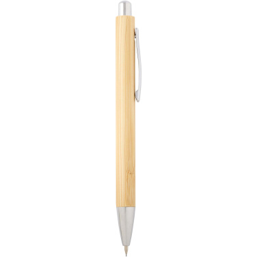 Logo trade promotional giveaway photo of: Oblys bamboo ballpoint pen and mechanical pencil set (black ink)