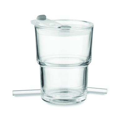 Logo trade corporate gifts image of: Glass tumbler with straw 400ml