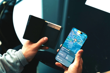 Logotrade promotional product picture of: Seekcard RCS rpolyester card wallet with worldwide locating