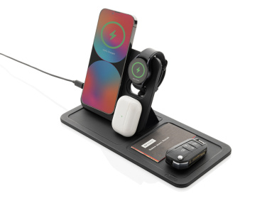 Logo trade promotional giveaway photo of: Swiss Peak 3 in 1 RCS recycled PU wireless charger desk tray