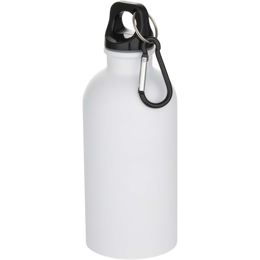 Logotrade promotional giveaway image of: Oregon 400 ml matte RCS recycled single wall stainless steel water bottle with carabiner