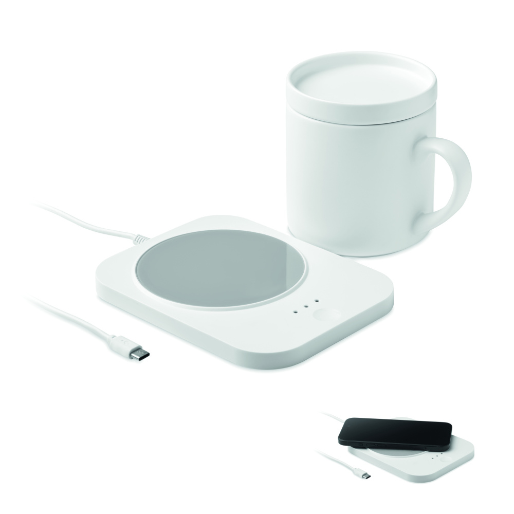 Logo trade corporate gifts picture of: Wireless charger mug warmer set