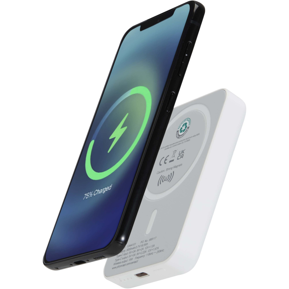 Logo trade promotional gifts picture of: Acrab 5000 mAh 15W magnetic wireless power bank with 20W PD - made from recycled plastic