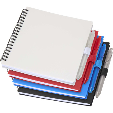 Logo trade advertising products picture of: Niove recycled plastic soft cover notebook and ballpoint pen set (blue ink)