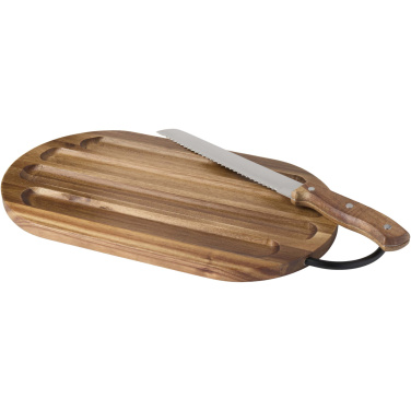Logo trade promotional gifts image of: Prestige acacia wood chopping board with bread knife