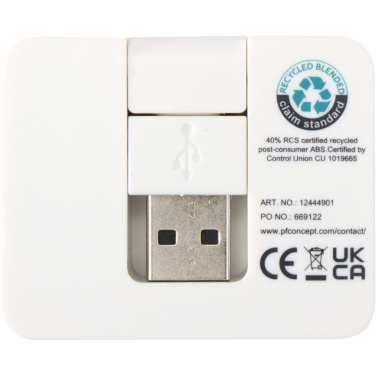 Logotrade promotional merchandise image of: Gaia 4-port USB hub with USB-A and Type-C output and dual input - made from recycled plastic