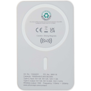 Logo trade promotional giveaway photo of: Acrab 10.000 mAh 15W magnetic wireless power bank with 20W PD - made from recycled plastic