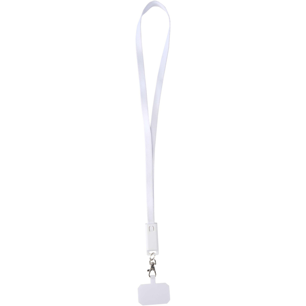 Logotrade promotional merchandise image of: Franz recycled plastic smartphone lanyard with built-in data sync and 65W fast charge 5-in-1 cable