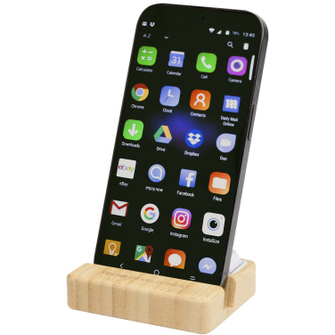 Logotrade promotional giveaway image of: Algol recycled plastic phone stand and fidget toy with bamboo details
