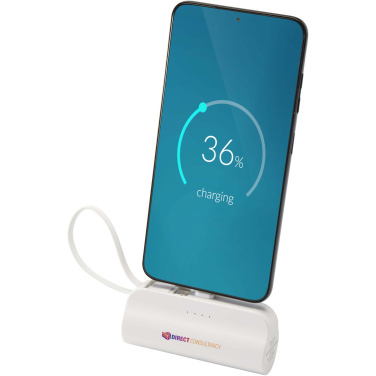 Logo trade promotional merchandise picture of: Alnair 5000 mAh 10W recycled plastic Type-C power bank with built-in flip stand and 2-in-1 cable