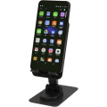 Alhena recycled plastic foldeable phone holder with metal desk stand, Solid black
