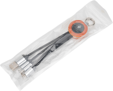 Logo trade promotional giveaways picture of: 4-in-1 cable with elighted logo in a wooden casing