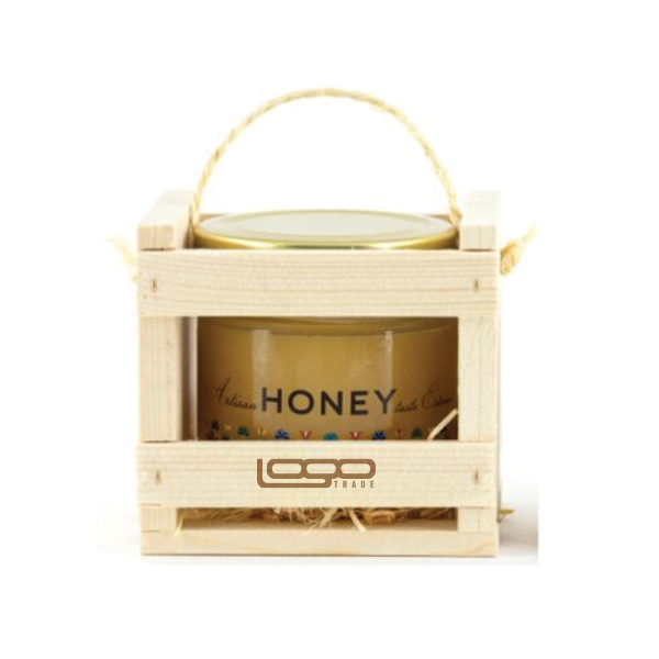 Logotrade promotional product image of: ##Flower honey in a wooden box, 300 ml with custom design
