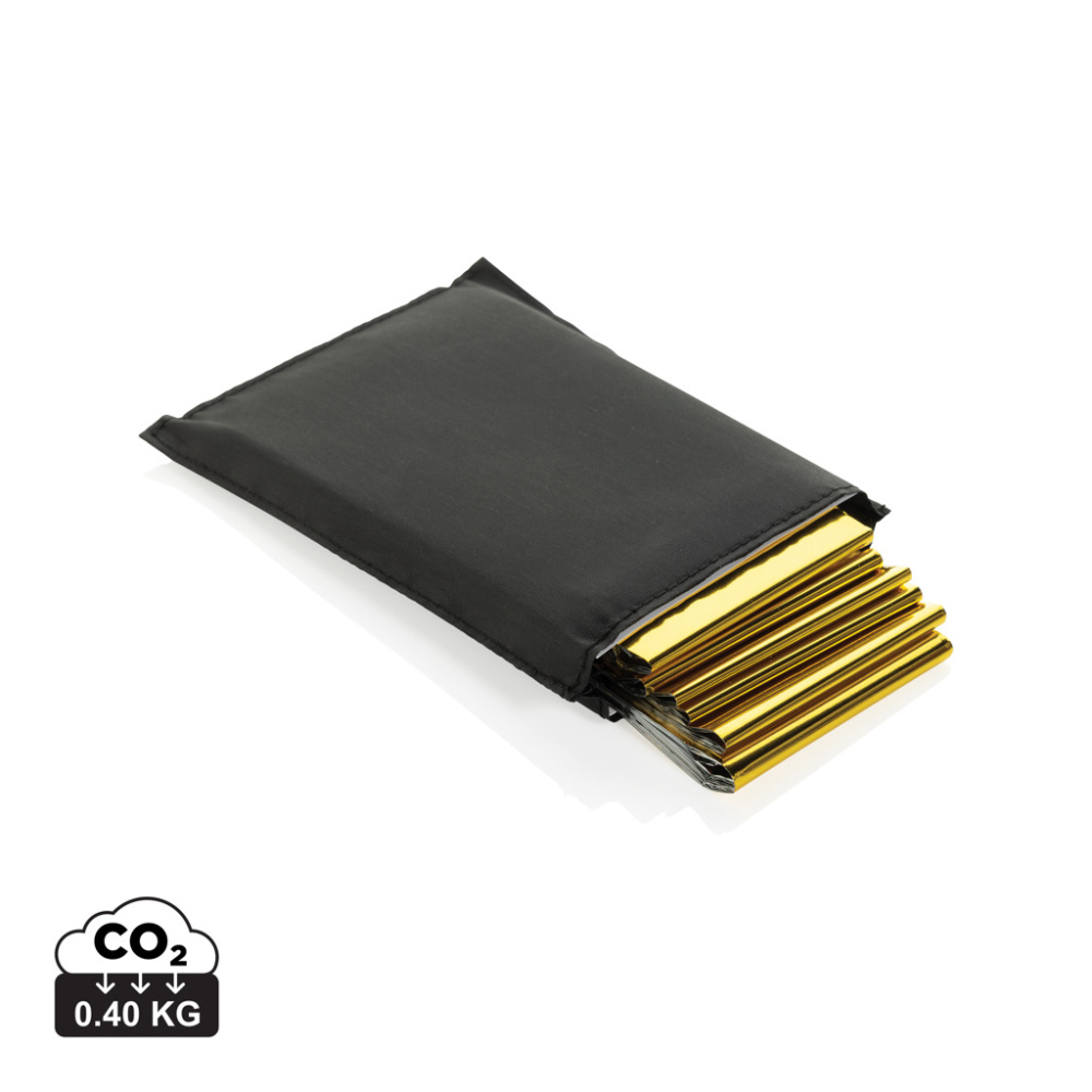 Logo trade promotional products image of: Solra emergency blanket in RCS recycled RPET pouch
