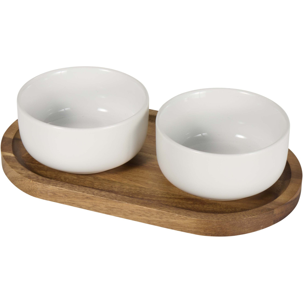 Logo trade advertising product photo of: Noa wooden tray and ceramic serving bowls set